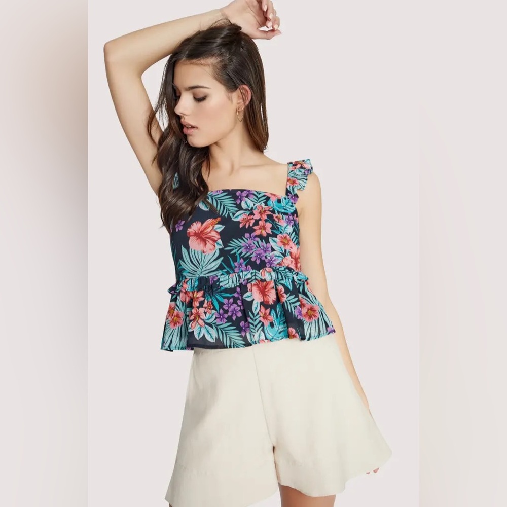 💫HP‼️💫 NWT LOST + WANDER Beach Wonderland Floral Ruffle Shoulder Tank, Small - Picture 2 of 10